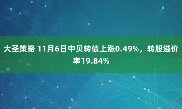 大圣策略 11月6日中贝转债上涨0.49%,转股溢价率19.84%